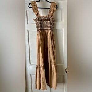 TCEC Tan Maxi Dress with Smocked Detail Bodice